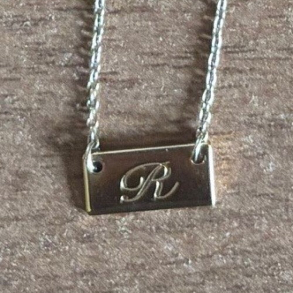 Baublebar “R” Gold Metal Bar Initial Necklace